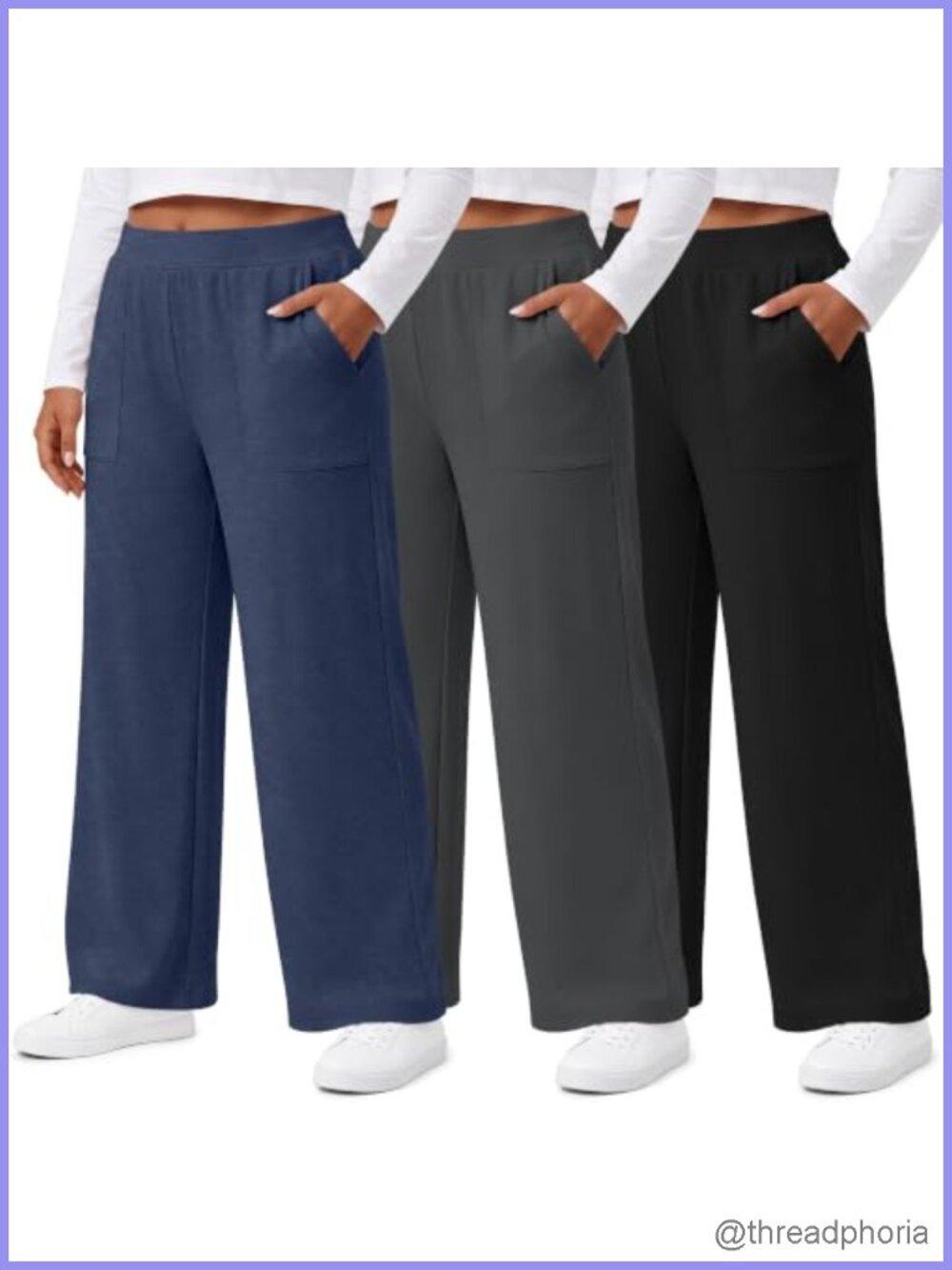 Plus Size Fleece Lined Wide Leg Sweatpants 3 Pack High Rise